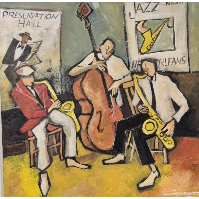 Gemälde Jazz night von Signamarcheix Bernard | Gemälde Naive Kunst Acryl Tinte Pastell