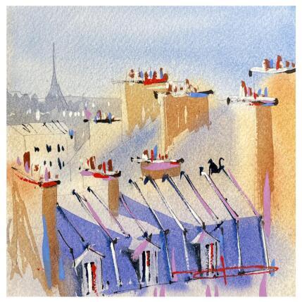 Peinture Le murmure des toits par Bailly Kévin  | Tableau Figuratif Aquarelle, Encre Architecture, Urbain