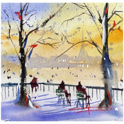 Peinture Paris s'eveille aux tuileries par Bailly Kévin  | Tableau Figuratif Aquarelle, Encre Architecture, Urbain