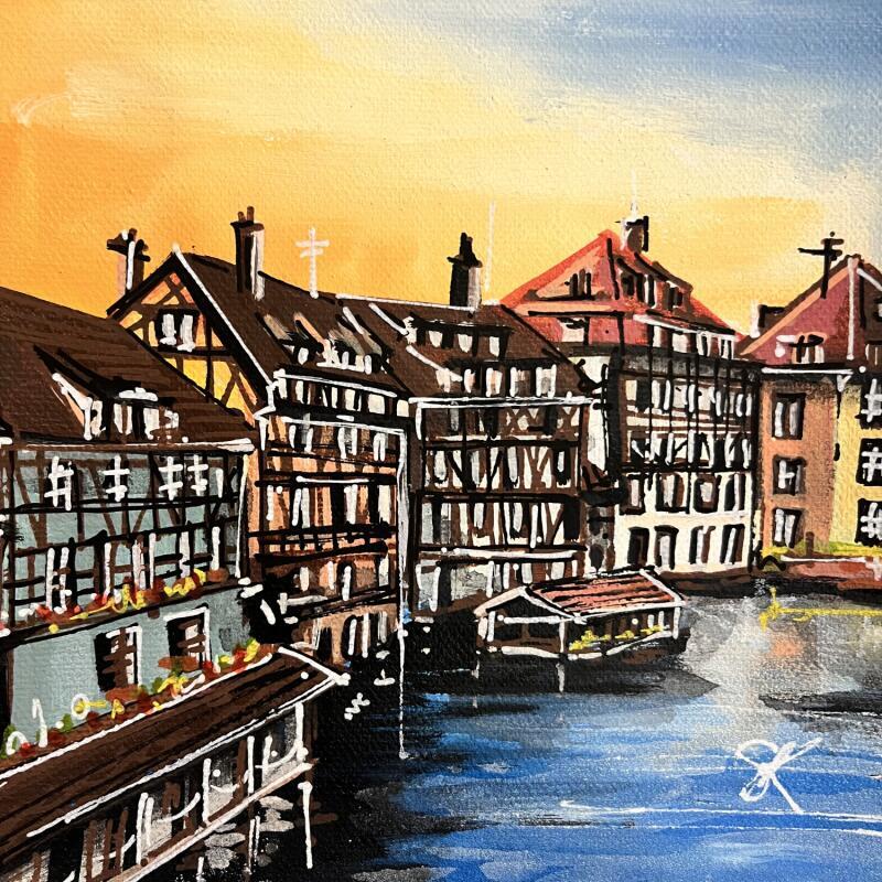 Pintura Coucher de soleil sur le pont Saint-Martin à Strasbourg por Touras Sophie-Kim  | Pintura Realismo Naturalezas muertas Aceite