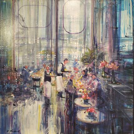 Peinture café bleu par Frédéric Thiery | Tableau Figuratif Acrylique