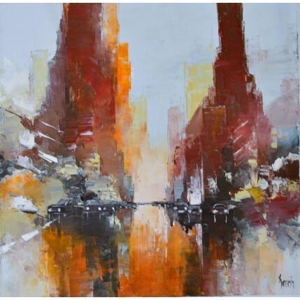 Painting New York in red by Dessein Pierre | Painting Figurative Oil