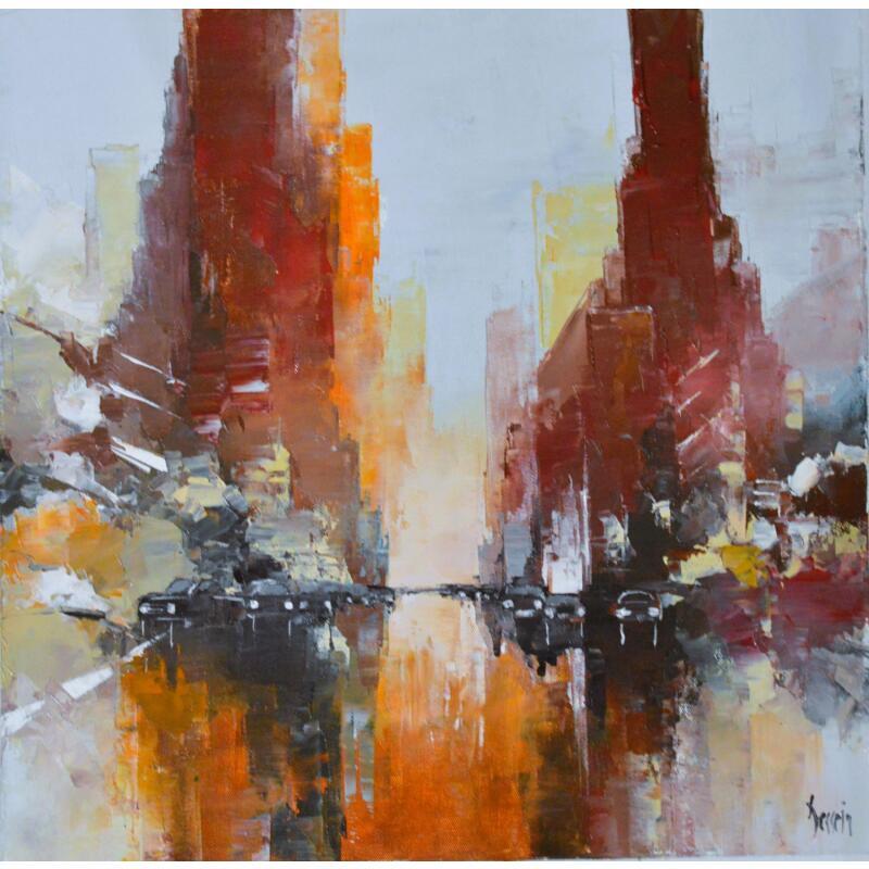 Painting New York in red by Dessein Pierre | Painting Figurative Oil