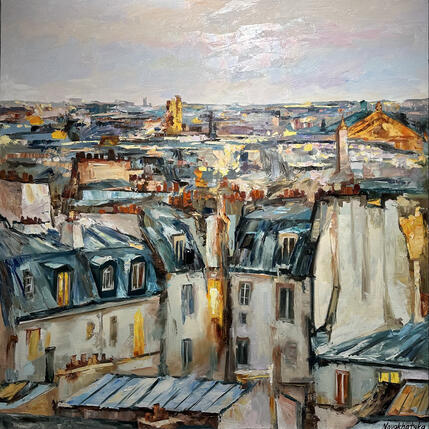 Peinture Les toits de Paris par Novokhatska Olga | Tableau Figuratif Acrylique, Huile Urbain