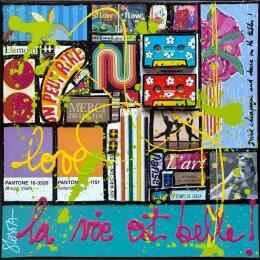 Painting La vie est belle ! by Costa Sophie | Painting Pop-art Acrylic, Gluing, Upcycling