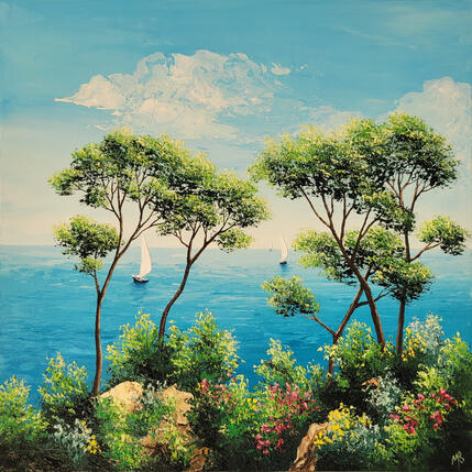 Painting Evasion derrière les pins by Blandin Magali | Painting Figurative Oil Landscapes