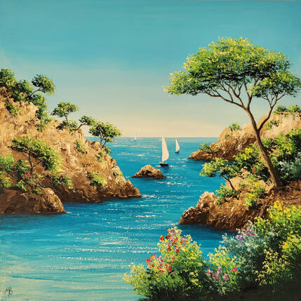 Peinture Les calanques protégées par Blandin Magali | Tableau Figuratif Huile Paysages