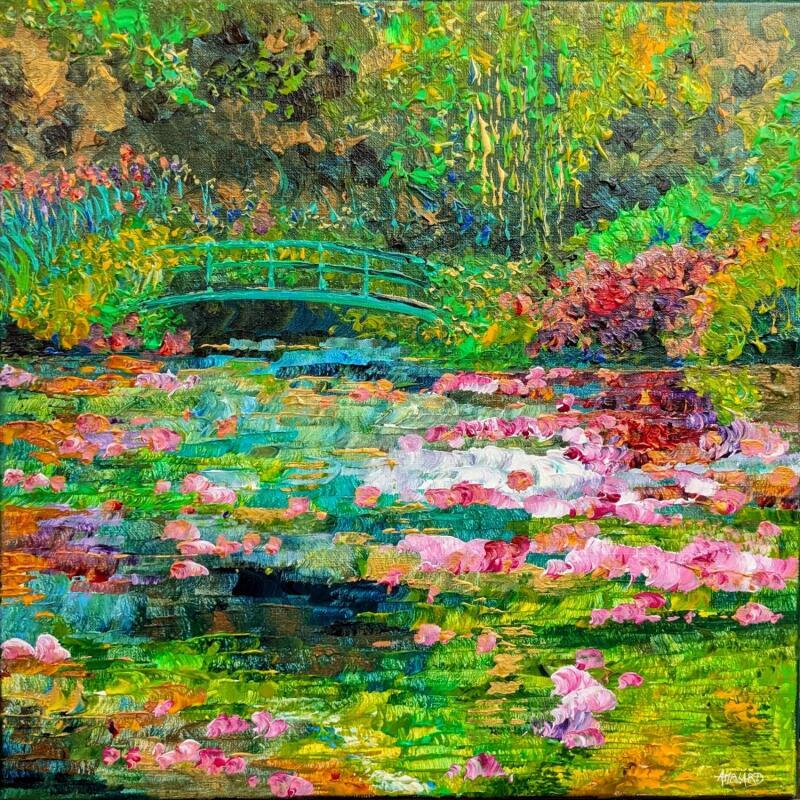 Gemälde Le jardin d'eau fleuri von Amblard Florence | Gemälde Impressionismus Natur Acryl
