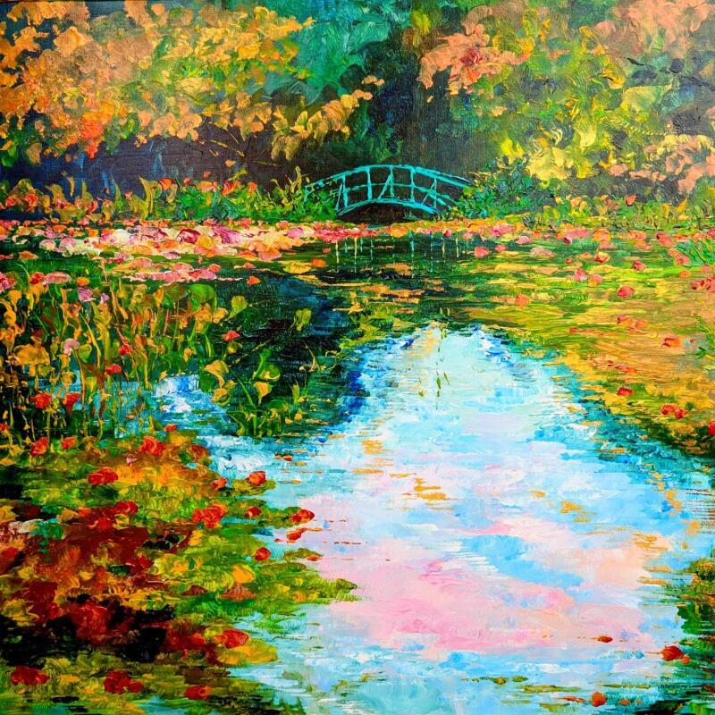 Peinture Le pont japonais à Giverny  par Amblard Florence | Tableau Impressionnisme Nature Acrylique