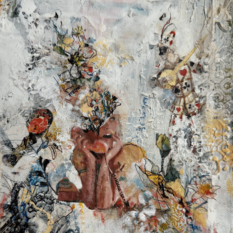 Peinture L'appel musical par Bergeron Marie-Josée | Tableau Abstrait Acrylique Collage