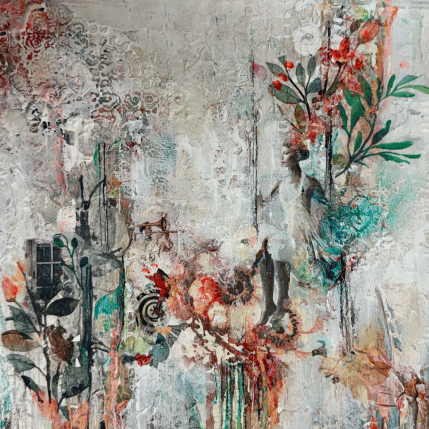 Peinture L'ambiance amoureuse par Bergeron Marie-Josée | Tableau Abstrait Acrylique, Collage