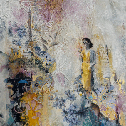 Peinture La fête à Paris par Bergeron Marie-Josée | Tableau Abstrait Acrylique, Collage