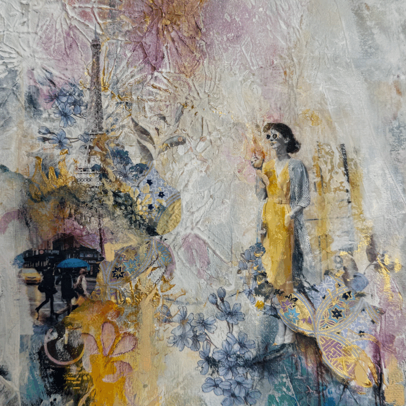 Painting La fête à Paris by Bergeron Marie-Josée | Painting Abstract Acrylic Gluing