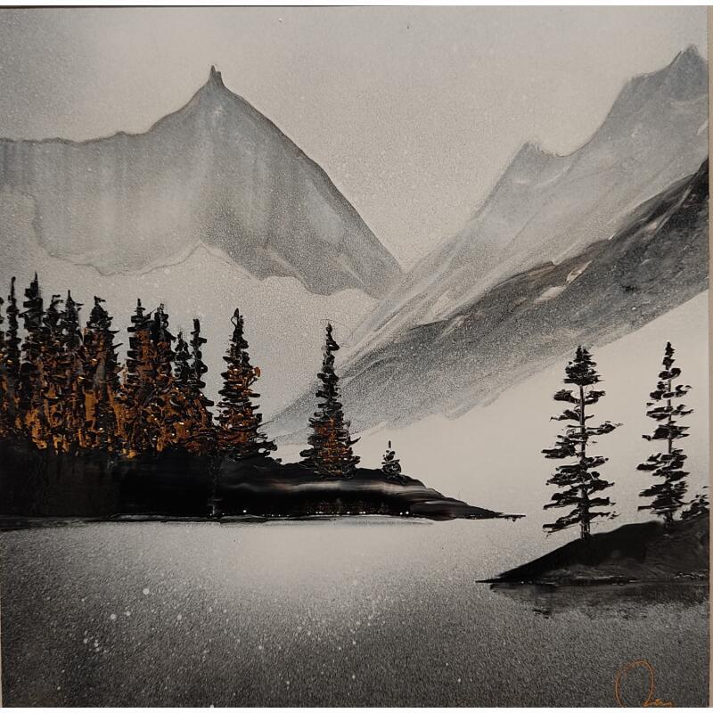 Painting Misty Mountains by Rey Julien | Painting Figurative Gold leaf