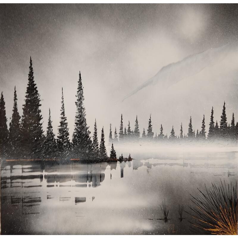 Painting Sur les bords du lac by Rey Julien | Painting Figurative Gold leaf