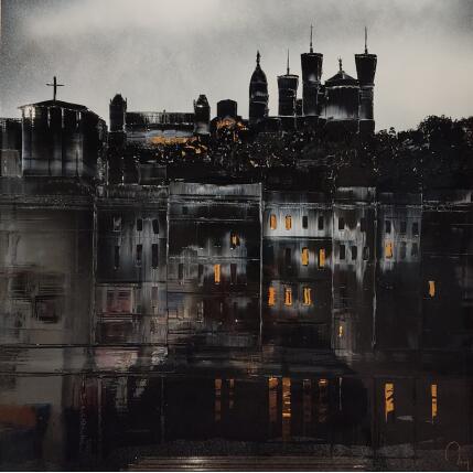 Painting Nocturne à Lyon by Rey Julien | Painting Figurative Gold leaf