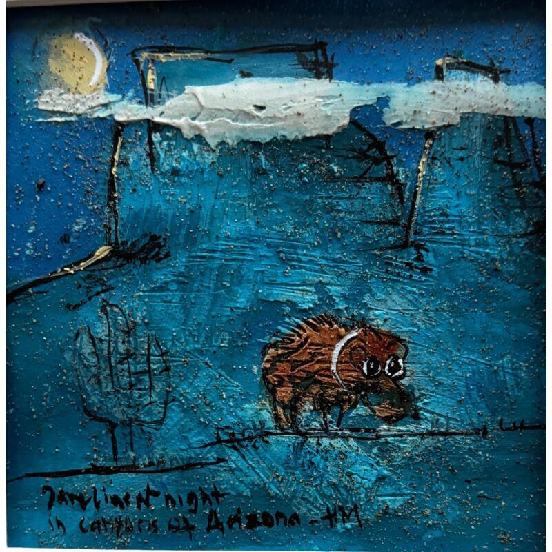 Painting Dark night by Maury Hervé | Painting Raw art Animals Acrylic Sand