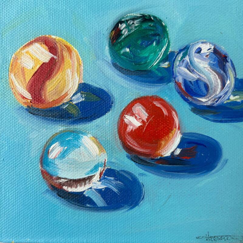 Peinture Jeu de billes par Vergnac Therence | Tableau Figuratif Natures mortes Huile