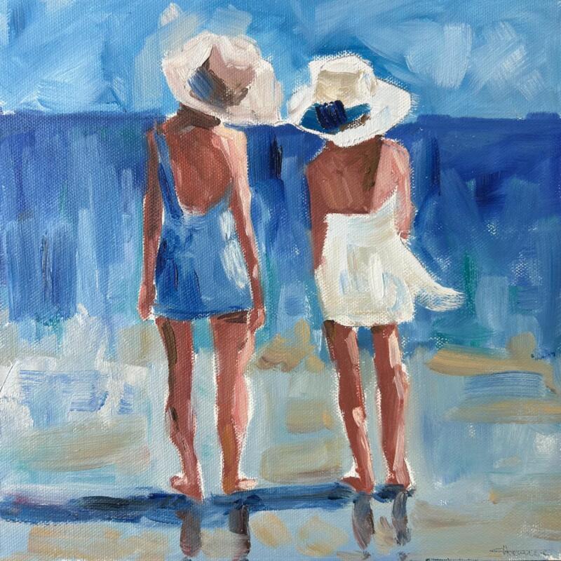 Painting En bord de mer by Vergnac Therence | Painting Figurative Life style Oil