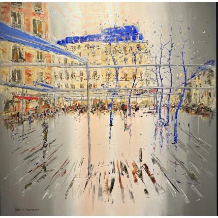Peinture Promenade au marché Maubert par Rousseau Patrick | Tableau Figuratif Huile Urbain