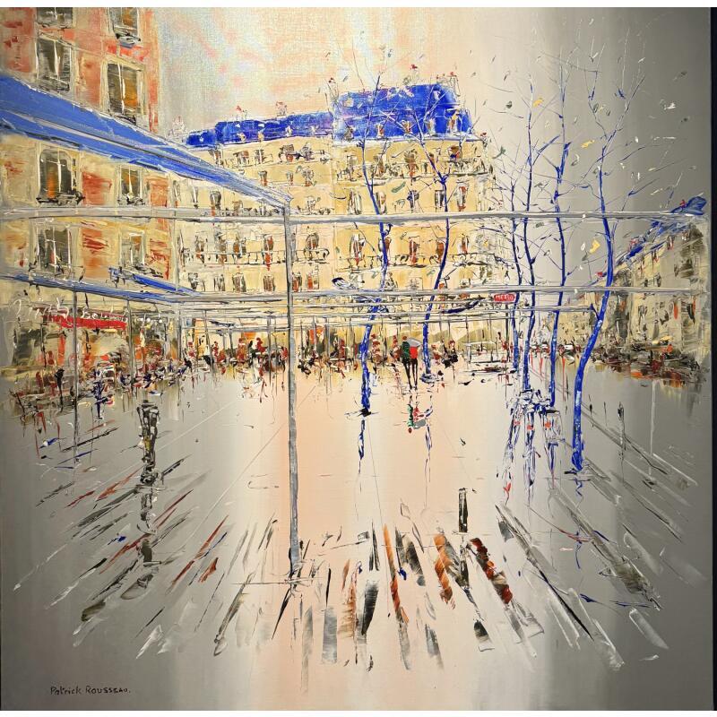 Peinture Promenade au marché Maubert par Rousseau Patrick | Tableau Figuratif Urbain Huile