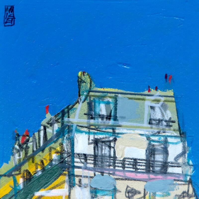 Painting Couverture bleu part 1 by Anicet Olivier | Painting Figurative Urban Architecture Acrylic Pastel