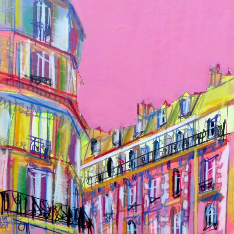 Painting Derrière la fenêtre rectangulaire des choses à faire by Anicet Olivier | Painting Figurative Urban Architecture Acrylic Pastel