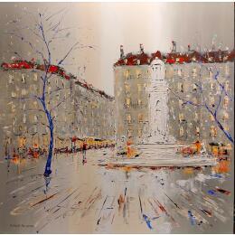 Peinture La pluie mouille le bitume par Rousseau Patrick | Tableau Figuratif Huile Urbain