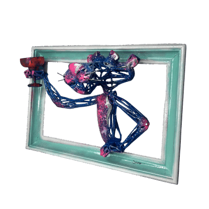 Sculpture PANTHERE ROSE TCHIN ! NUIT BLEUTÉE by Shenoda | Sculpture Pop-art Graffiti, Resin