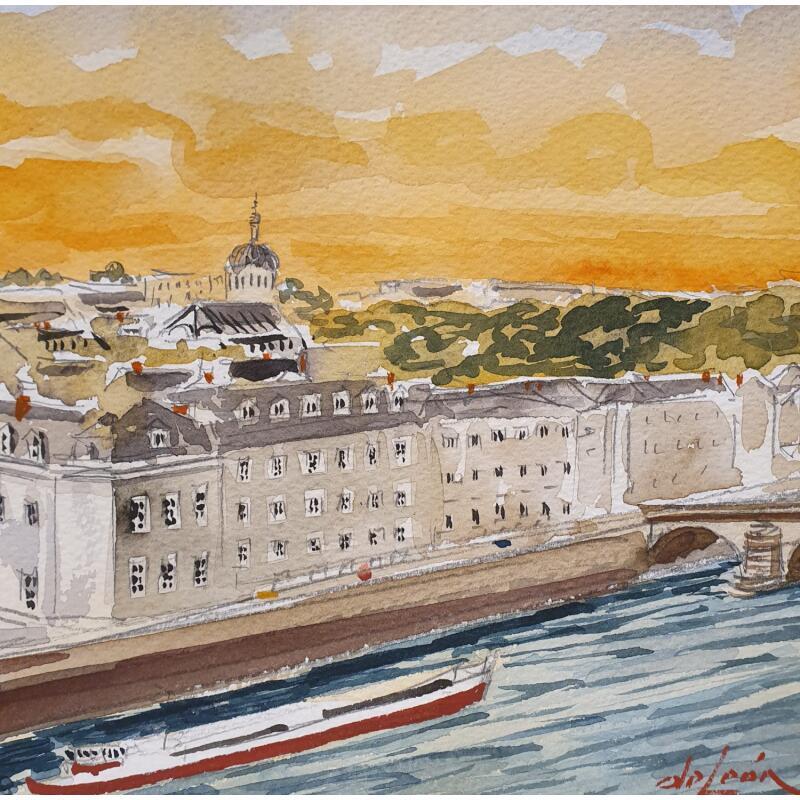 Painting Coucher de soleil sur la ville by De León Lévi Marcelo | Painting Figurative Urban Watercolor