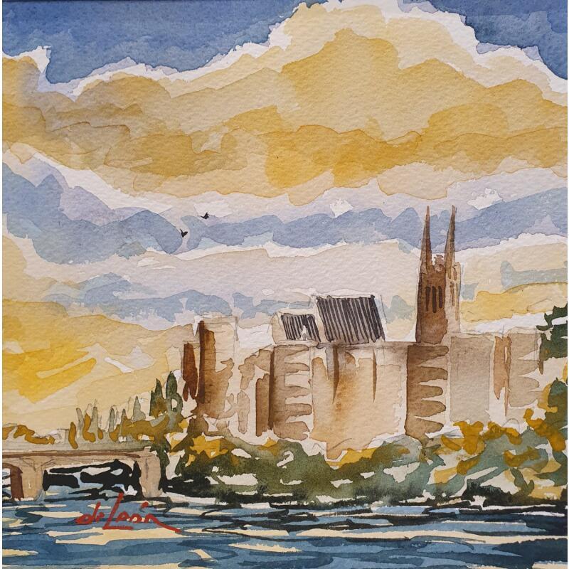 Painting Angers Bleu sur Maine by De León Lévi Marcelo | Painting Figurative Urban Watercolor