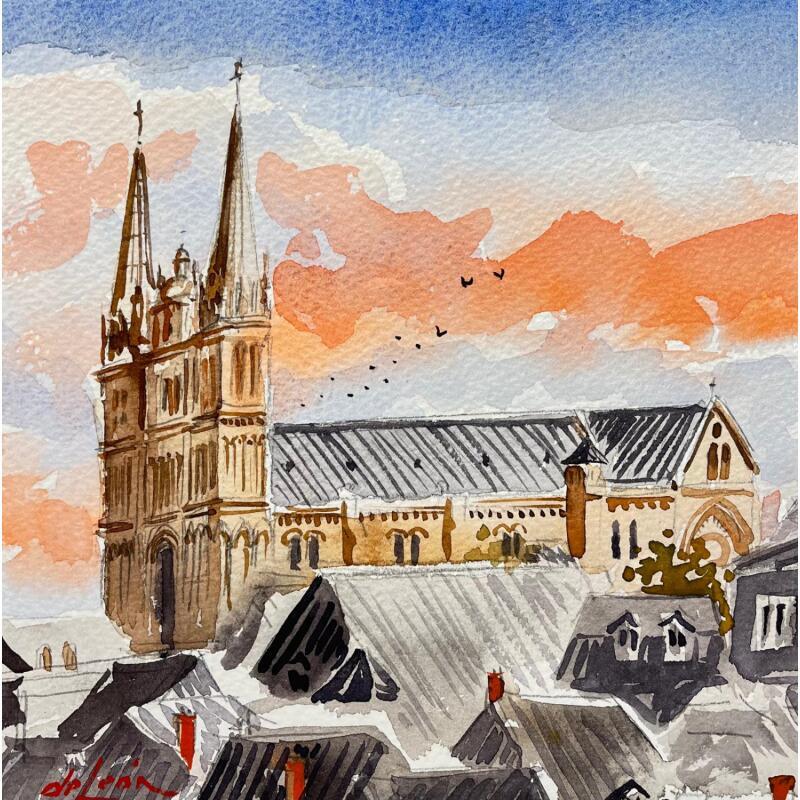 Painting Les pigeons de la cathédrale by De León Lévi Marcelo | Painting Figurative Urban Watercolor