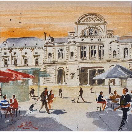 Painting Place au soleil by De León Lévi Marcelo | Painting Figurative Watercolor Urban