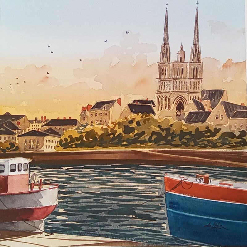 Painting Face aux péniches by De León Lévi Marcelo | Painting Figurative Urban Watercolor