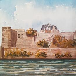 Painting La muraille by De León Lévi Marcelo | Painting Figurative Watercolor Urban