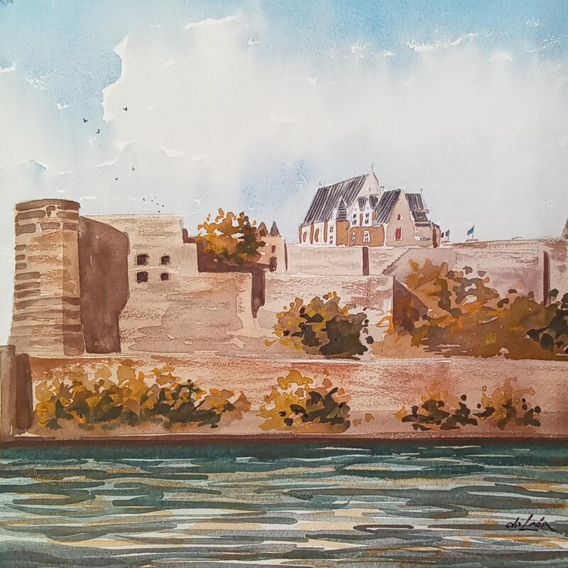 Painting La muraille by De León Lévi Marcelo | Painting Figurative Urban Watercolor