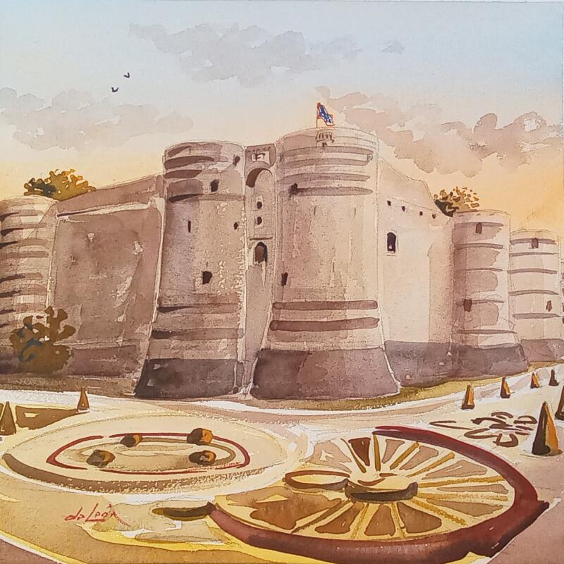 Painting La forteresse by De León Lévi Marcelo | Painting Figurative Urban Watercolor