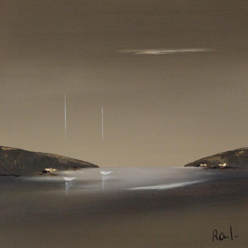 Peinture Evasion marine 86 par Roussel Marie-Ange et Fanny | Tableau Figuratif Marine Minimaliste Huile