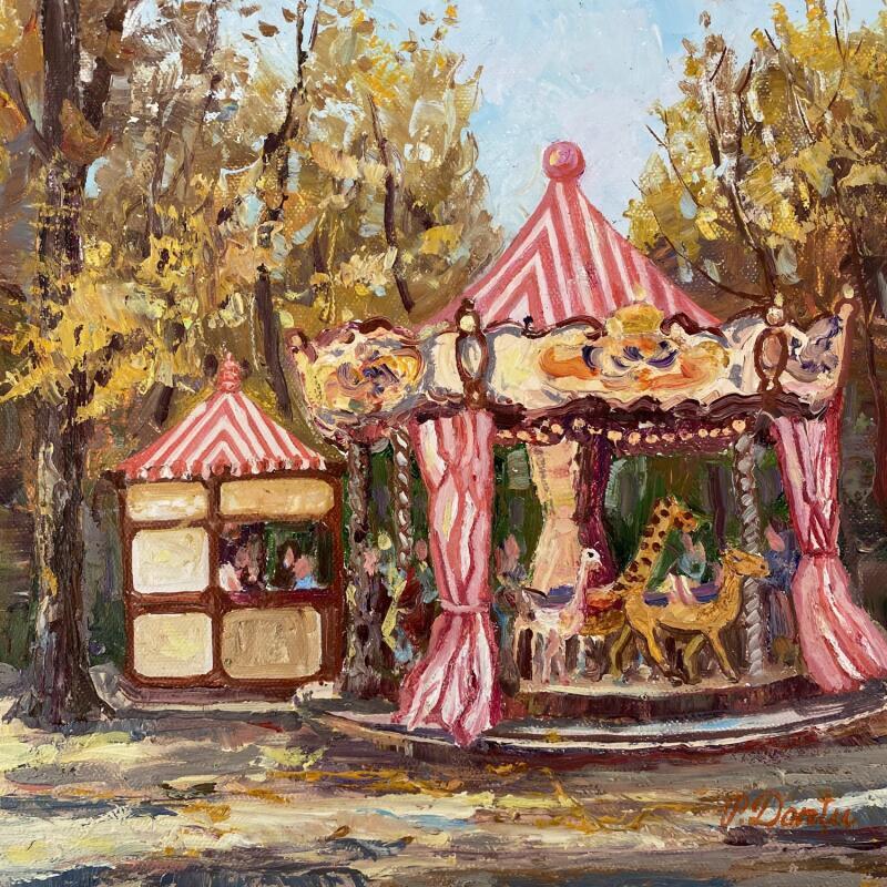 Peinture Le carrousel dans le parc en automne par Dontu Patricia | Tableau Figuratif Huile