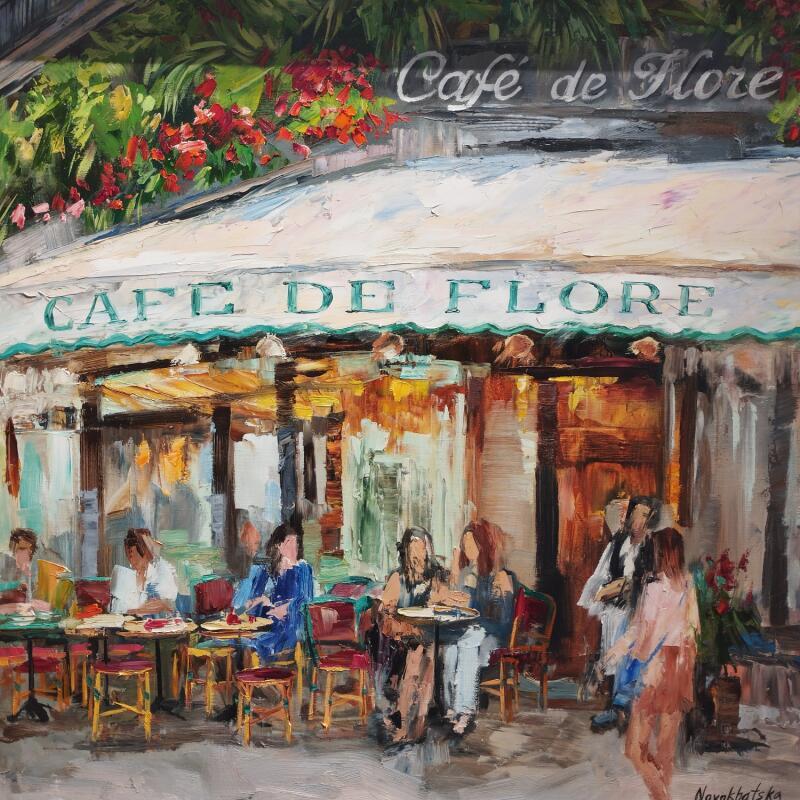 Painting Café de Flore by Novokhatska Olga | Painting Figurative Urban Oil Acrylic