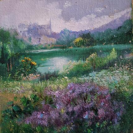 Pintura Paisaje con lago, por Cabello Ruiz Jose | Pintura Figurativo Aceite