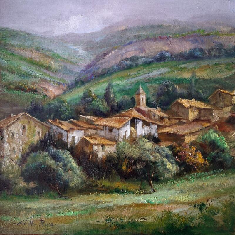 Pintura Aldea del Pirineo por Cabello Ruiz Jose | Pintura Figurativo Aceite
