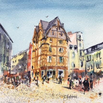 Painting Angers maison d'Adam mouvement de foule by Hoffmann Elisabeth | Painting Figurative Watercolor Urban