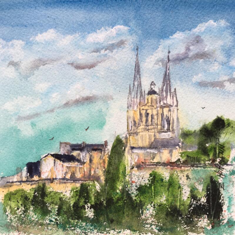 Peinture Angers Saint-Maurice la flèche par Hoffmann Elisabeth | Tableau Figuratif Urbain Aquarelle