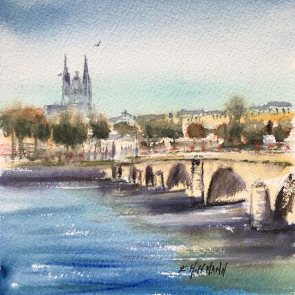 Painting Angers-la maine flèche et pont de Verdun by Hoffmann Elisabeth | Painting Figurative Watercolor Urban