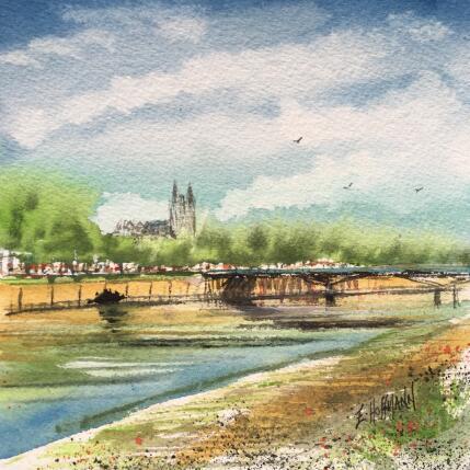 Painting Angers quais pont des arts et métiers by Hoffmann Elisabeth | Painting Figurative Watercolor Urban