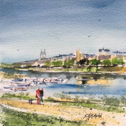 Painting Angers quais promenade by Hoffmann Elisabeth | Painting Figurative Watercolor Urban