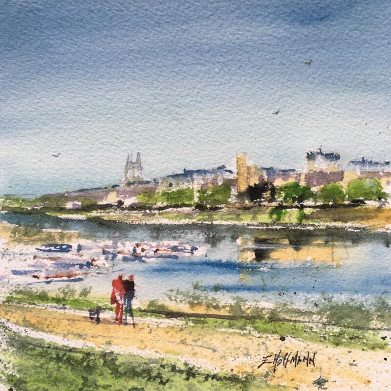 Peinture Angers quais promenade par Hoffmann Elisabeth | Tableau Figuratif Urbain Aquarelle