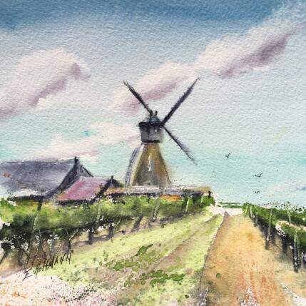 Painting Anjou moulin coteaux by Hoffmann Elisabeth | Painting Figurative Watercolor Landscapes, Nature, Urban