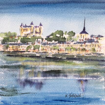 Painting Saumur reflet de loire by Hoffmann Elisabeth | Painting Figurative Watercolor Urban